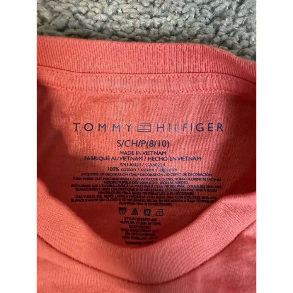 Tommy Hilfiger Shirt Boys Small Pink Short Sleeve Crewneck Tagless Cotton Logo